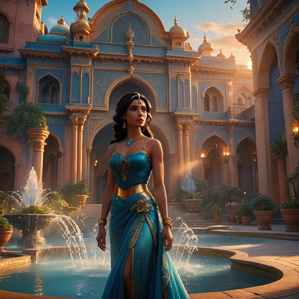 Princess Jasmine in Palace Gardens: Matte Painting