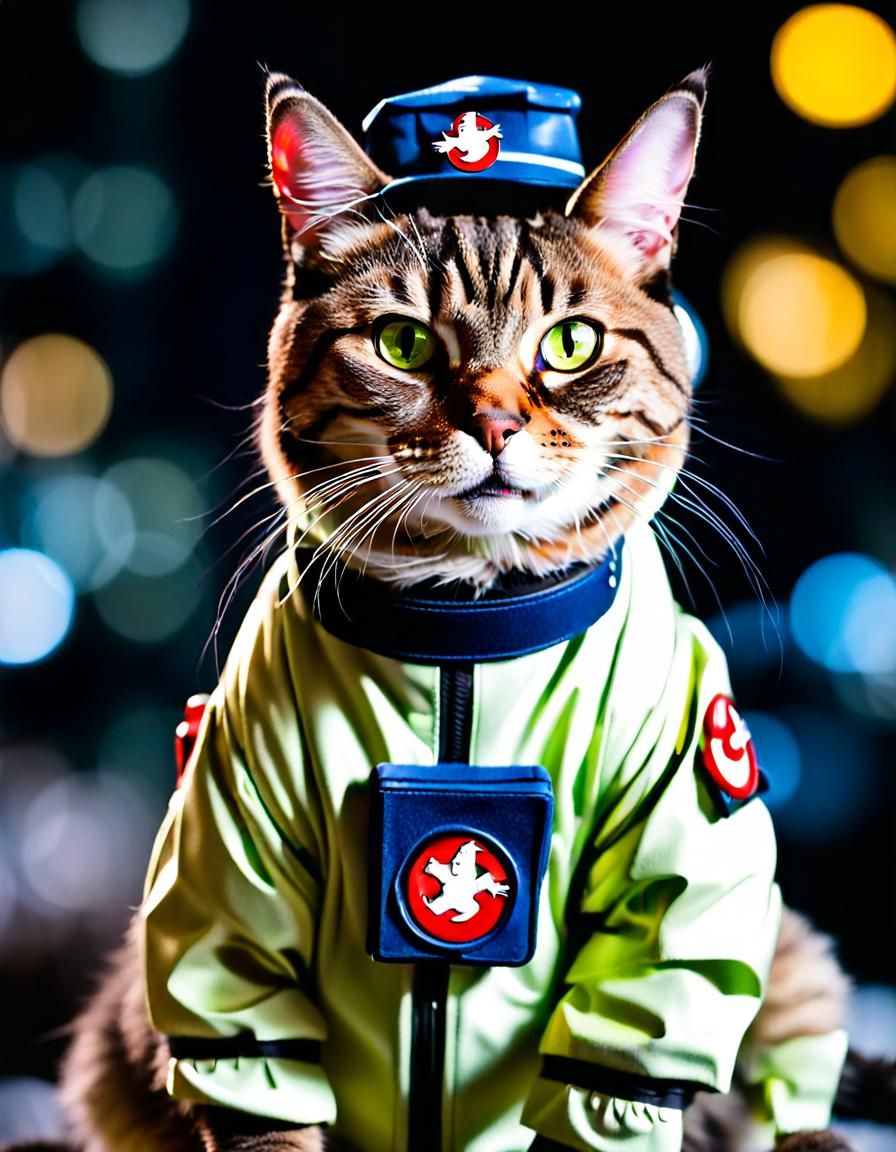 Cat Cosplaying as Ghostbuster in Professional Photo