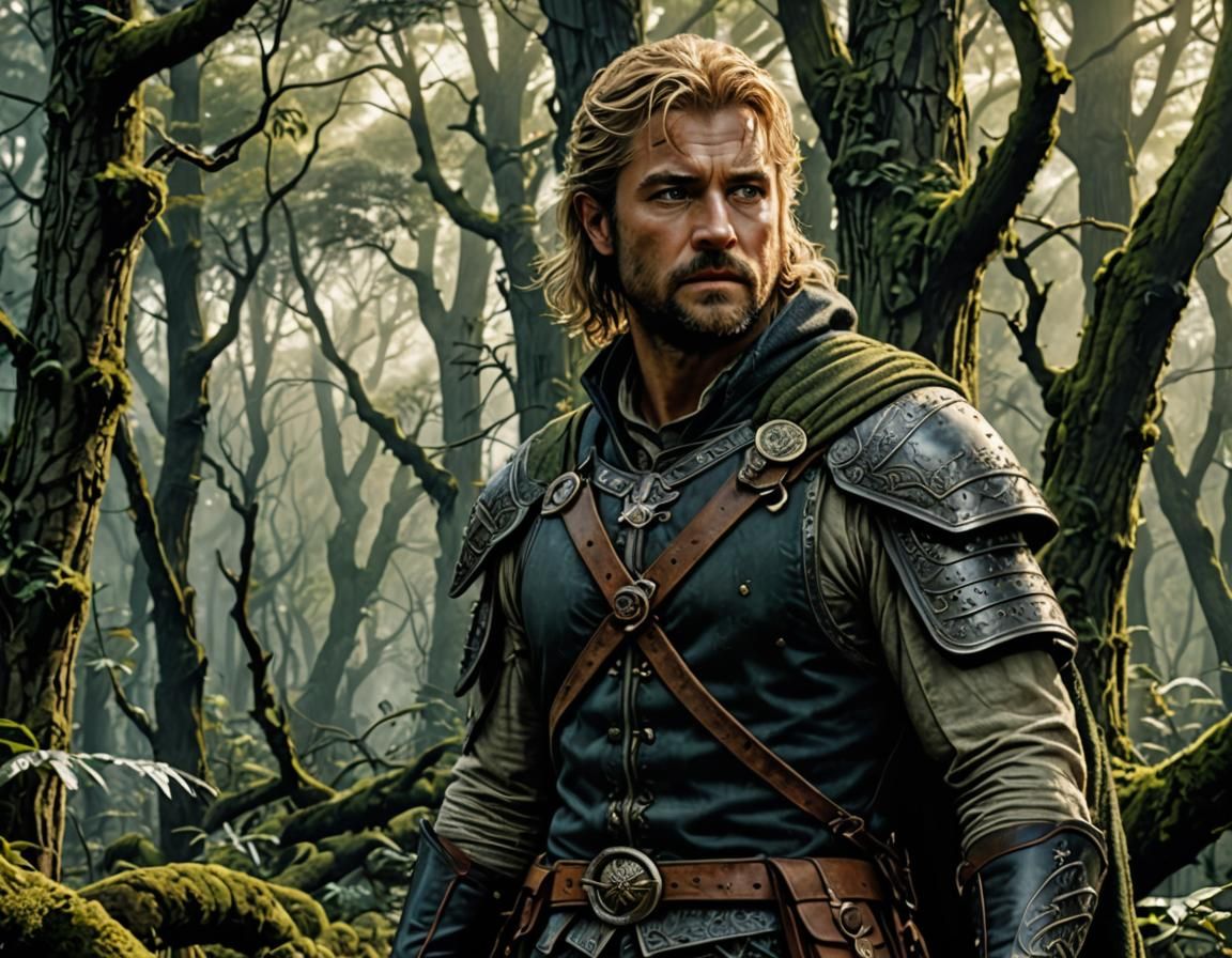 Robin Hood in Enchanted Forest: Detailed Ink Drawing