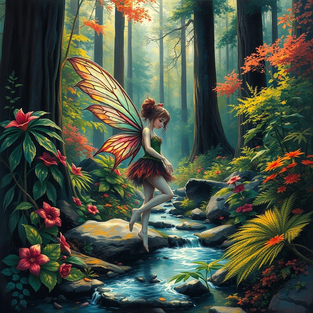 Mystical Forest Fairy in Shroomy Woods: Graffiti Splash Art