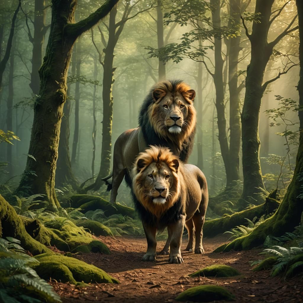 Pig-Lion Hybrid in German Forest: Digital Matte Painting