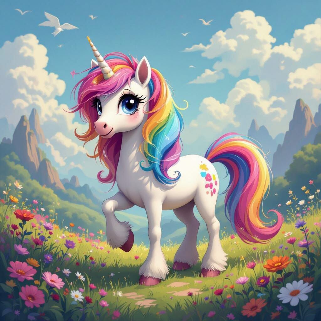 Colorful Ponypersona in Whimsical Fantasy Landscape