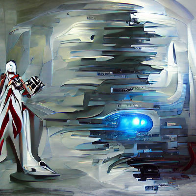 Detailed Painting of a White Wizard Cyborg