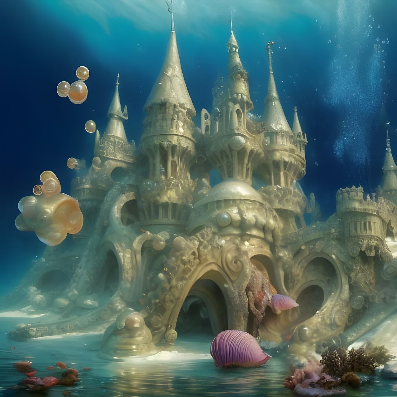 Intricate Underwater Castle: A Hyperrealistic Masterpiece