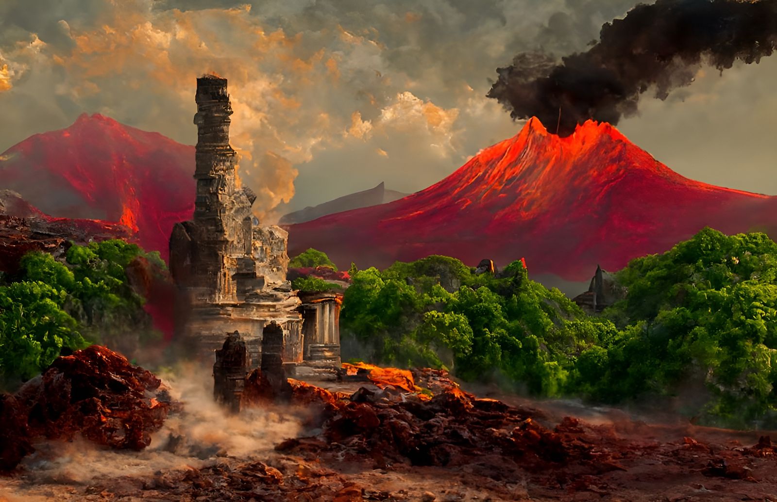 Active Volcano Overlooks Ruined Roman Temple