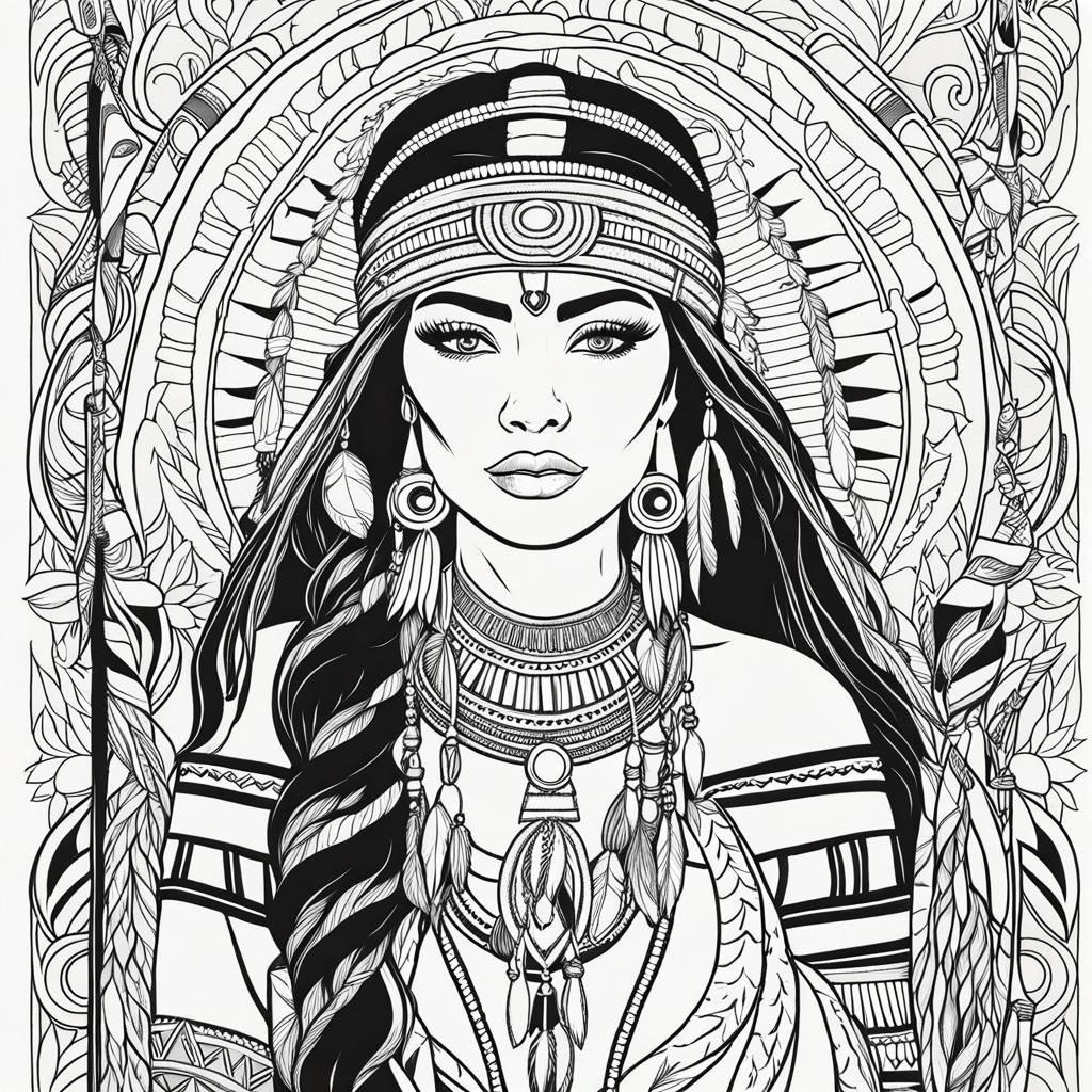 Coloring Book Page: Native Women Illustration
