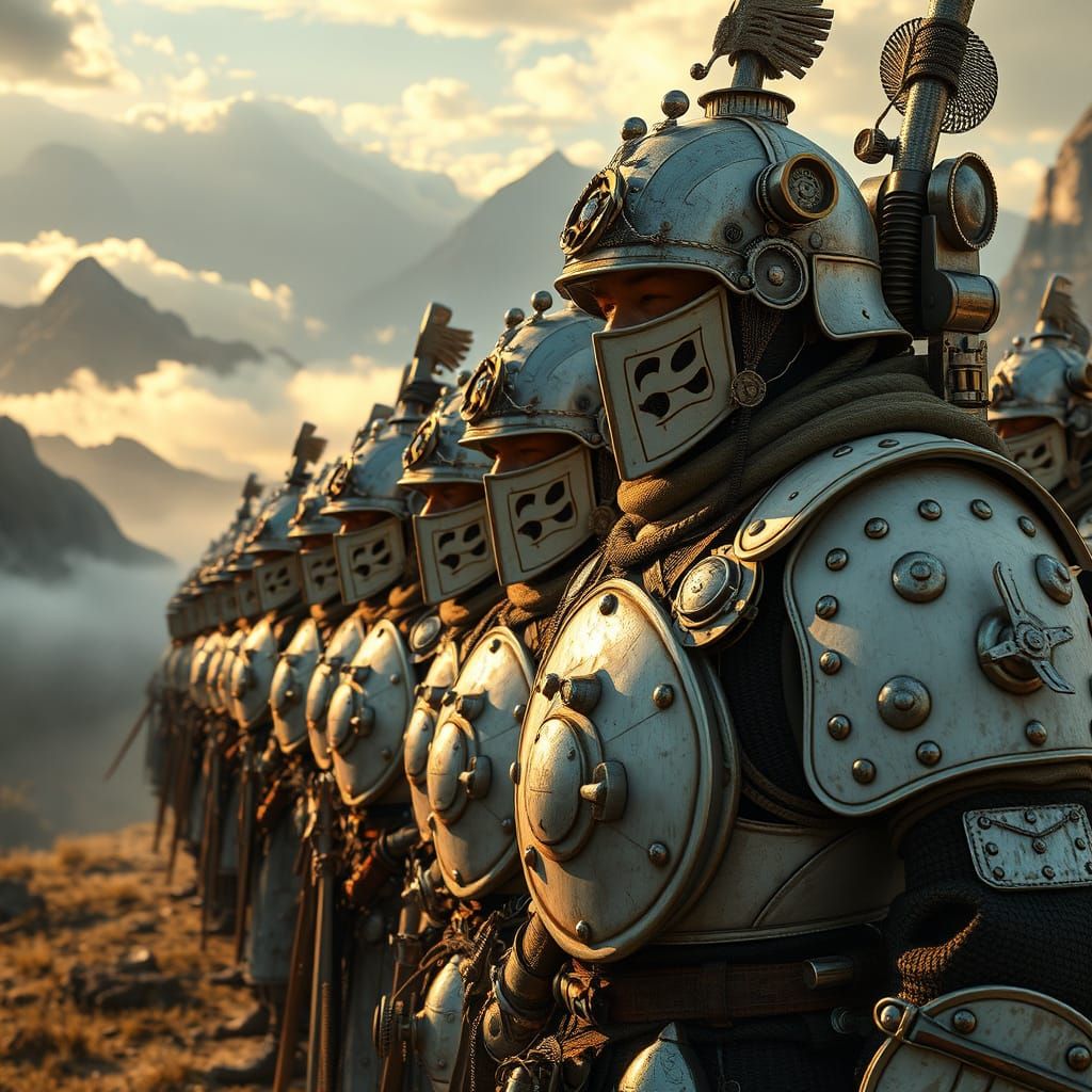 Steampunk Warriors in White Mongol Keshik Armor