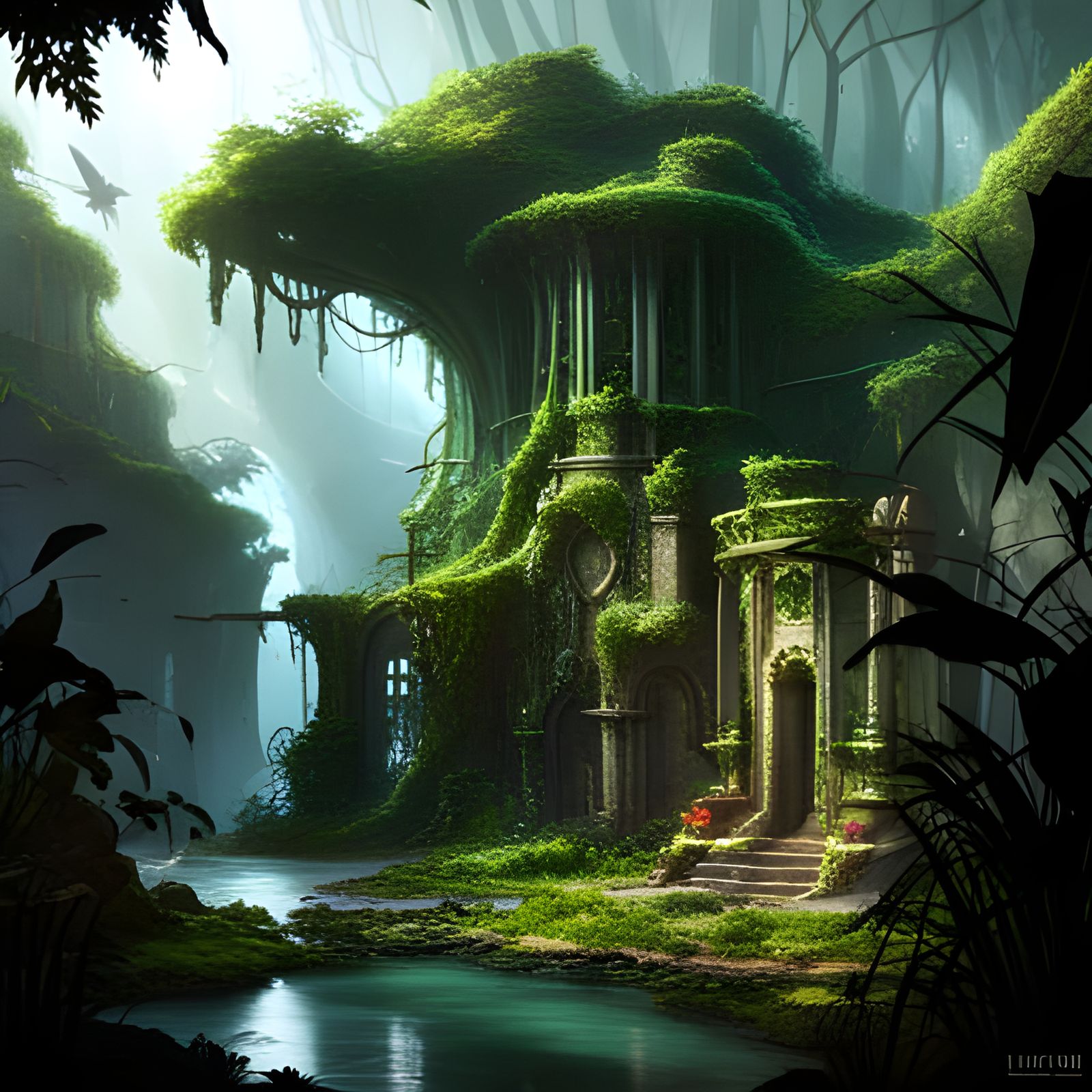 Lost Jungle Ruins: Detailed Matte Painting