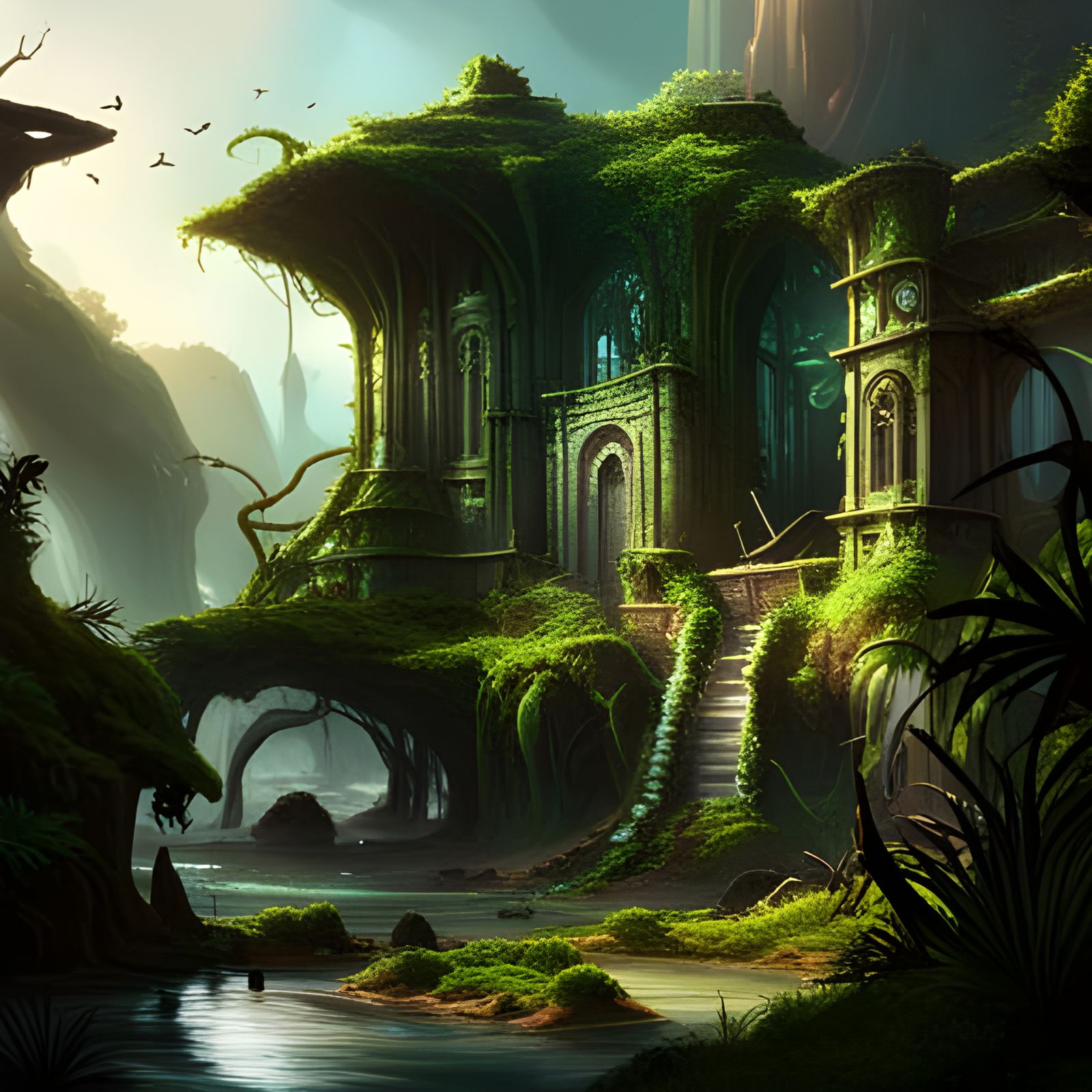 Jungle Ruins: A Detailed Matte Painting