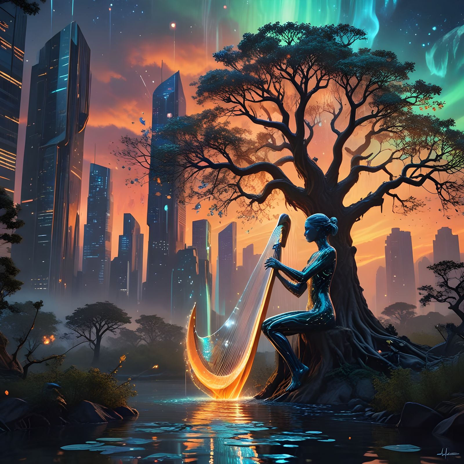 Surreal Futuristic Cityscape Envisions Harmony of Human, Nat...