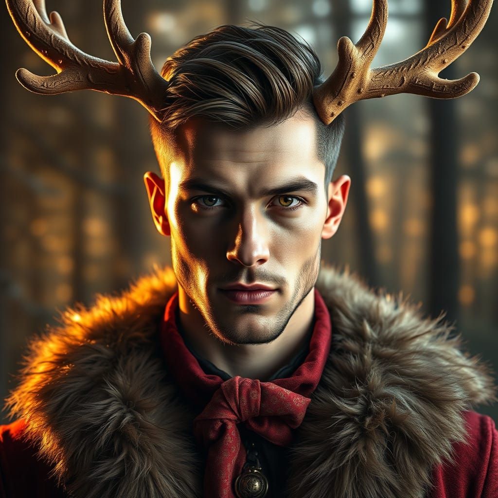 Handsome Gentleman in Enchanted Reindeer Fantasy
