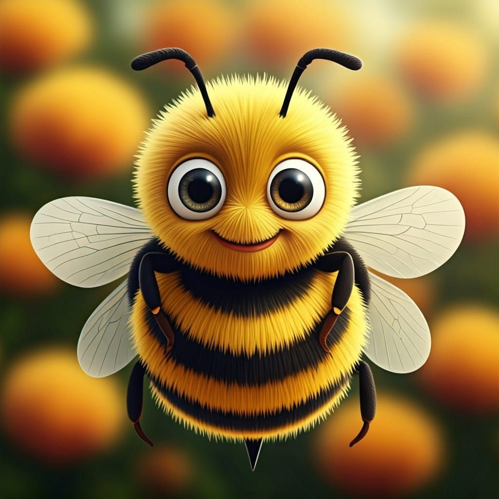 Whimsical Bee in Digital Watercolor Style