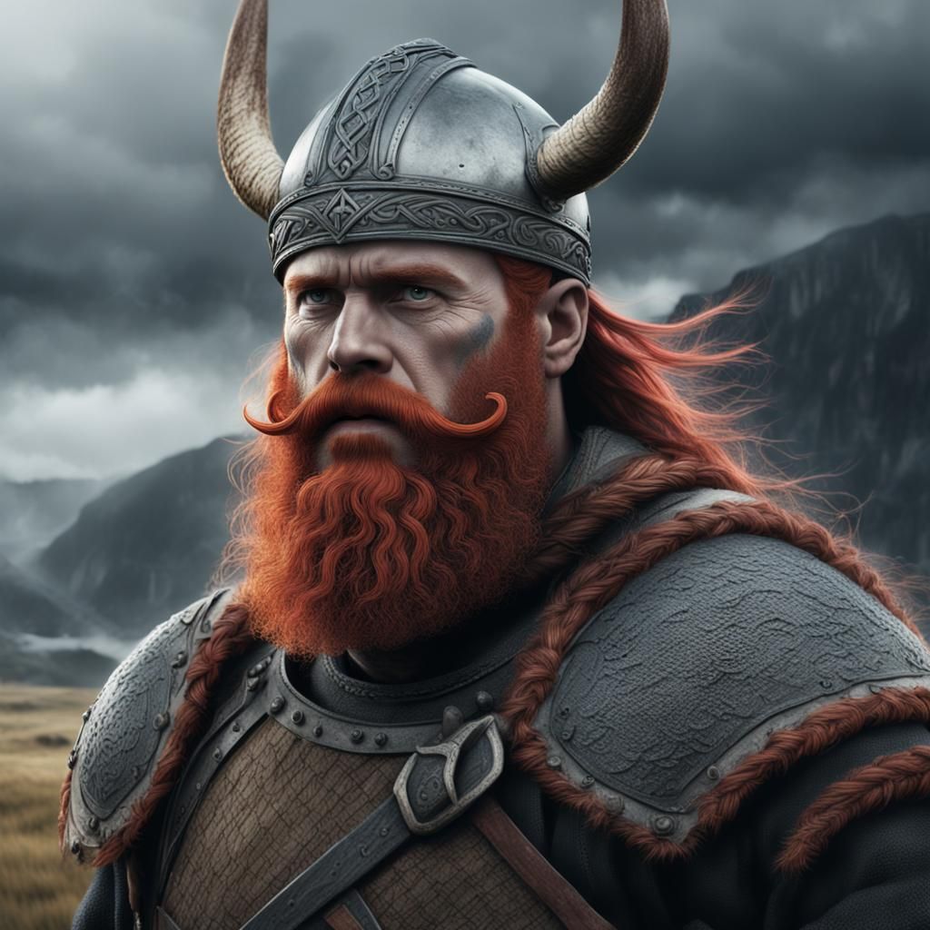 Viking Warrior with Fiery Beard: Digital Matte Painting