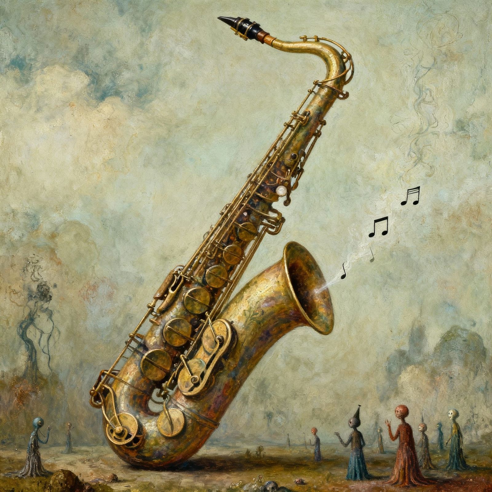 Surreal Baritone Saxophone Emits Melancholy Melody