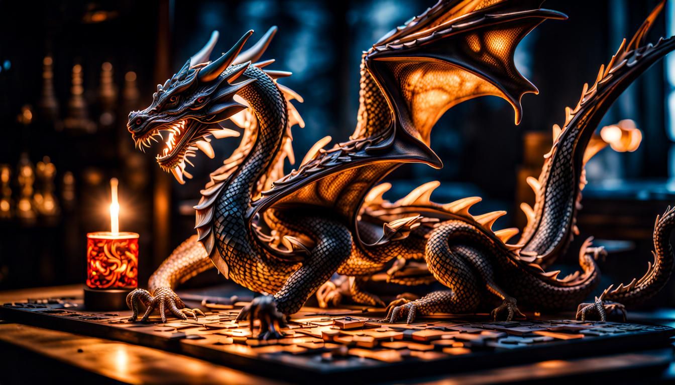Dragon Solves Puzzle of Light in Hyperrealistic Style
