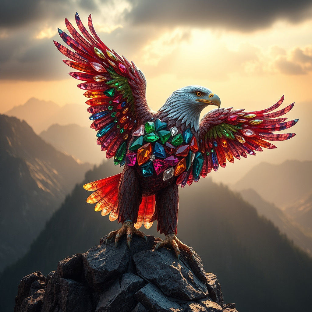 Gemstone Eagle on Rocky Cliffside