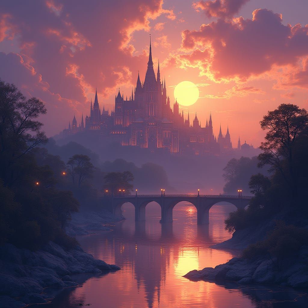 Velaris at Sunset: Majestic City of Starlight in Vibrant Hue...