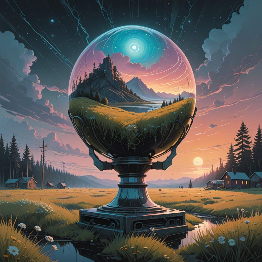 Ethereal Chalice Radiates Starlight in Dreamlike Meadow