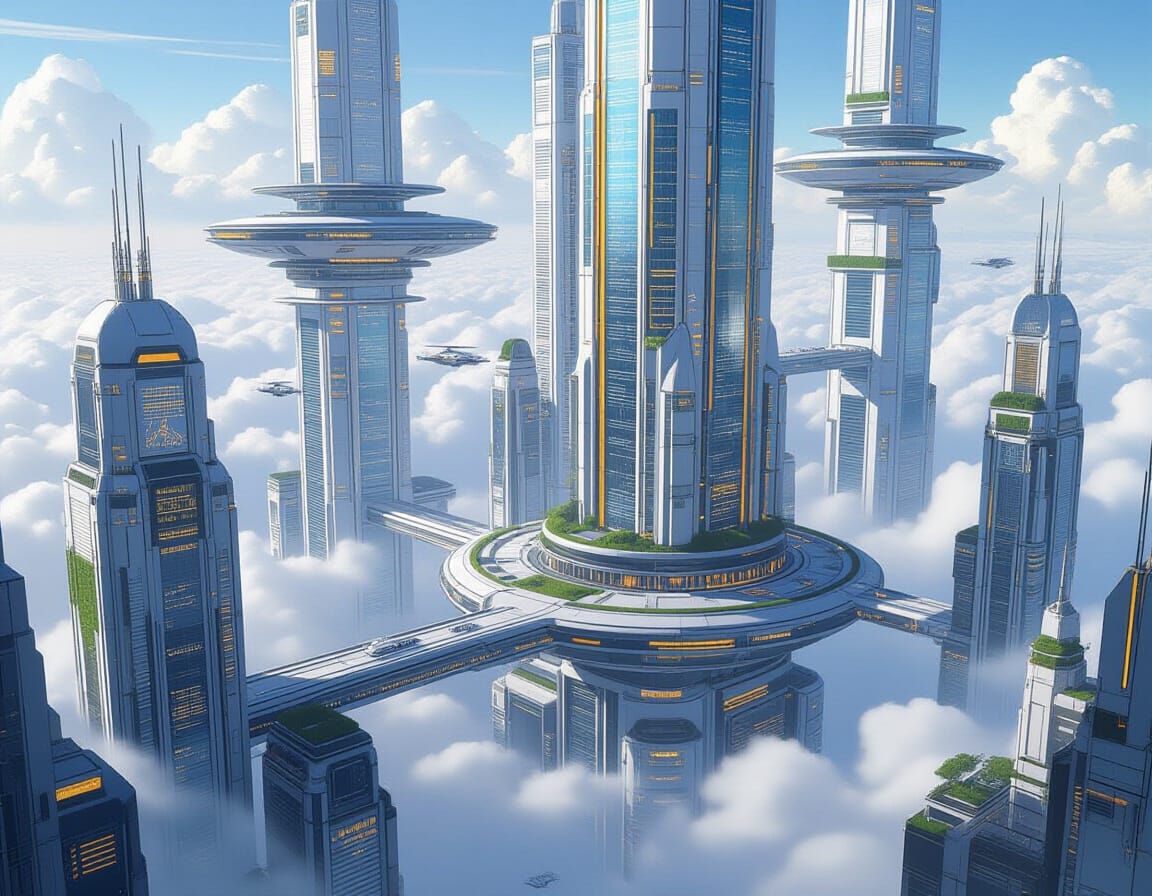 Cyberpunk Arcologies Soaring Above Clouds