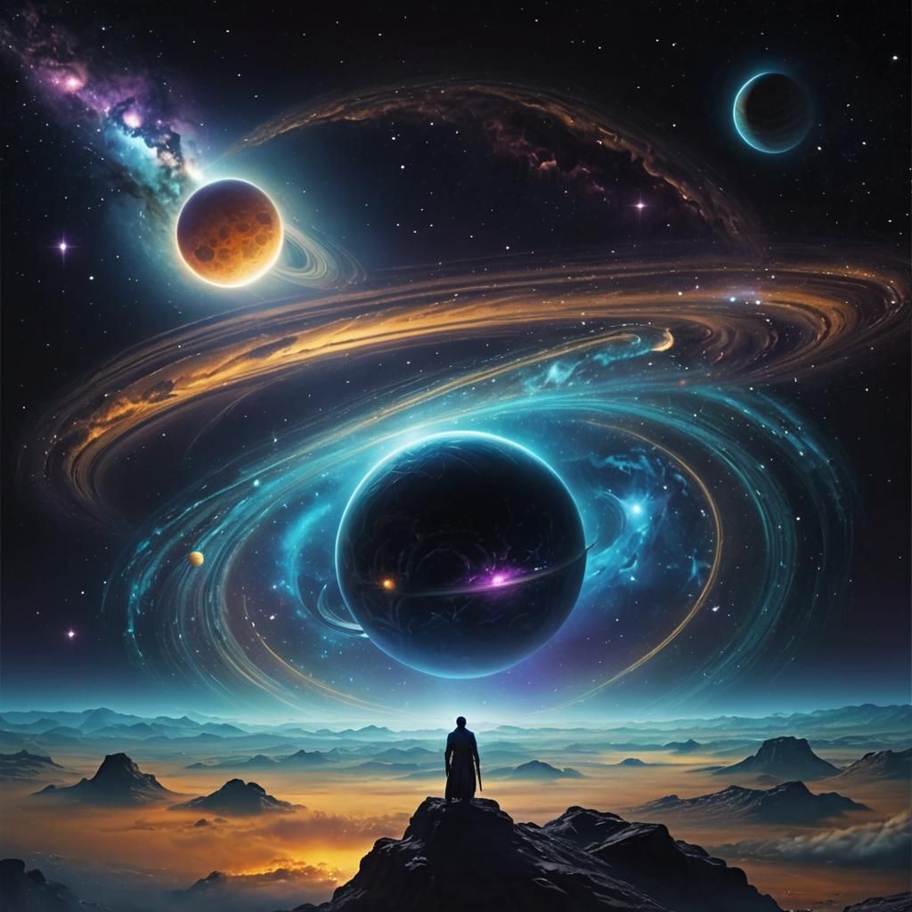 Dreamlike Alien World with Ringed Planets