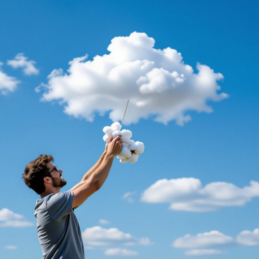 Man Pulls Cotton Wool From Sky Cloud
