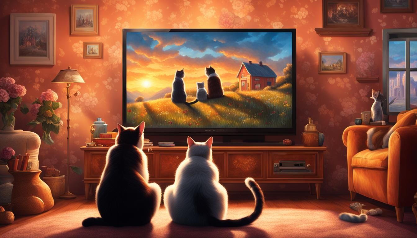 Cats Cuddled Up Watching a Love Movie