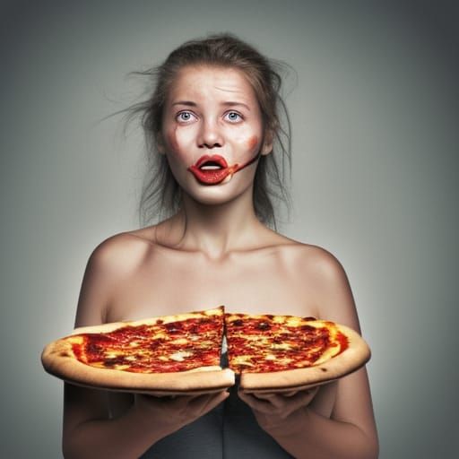 Surreal Pizza Girl Portrait in Professional Style