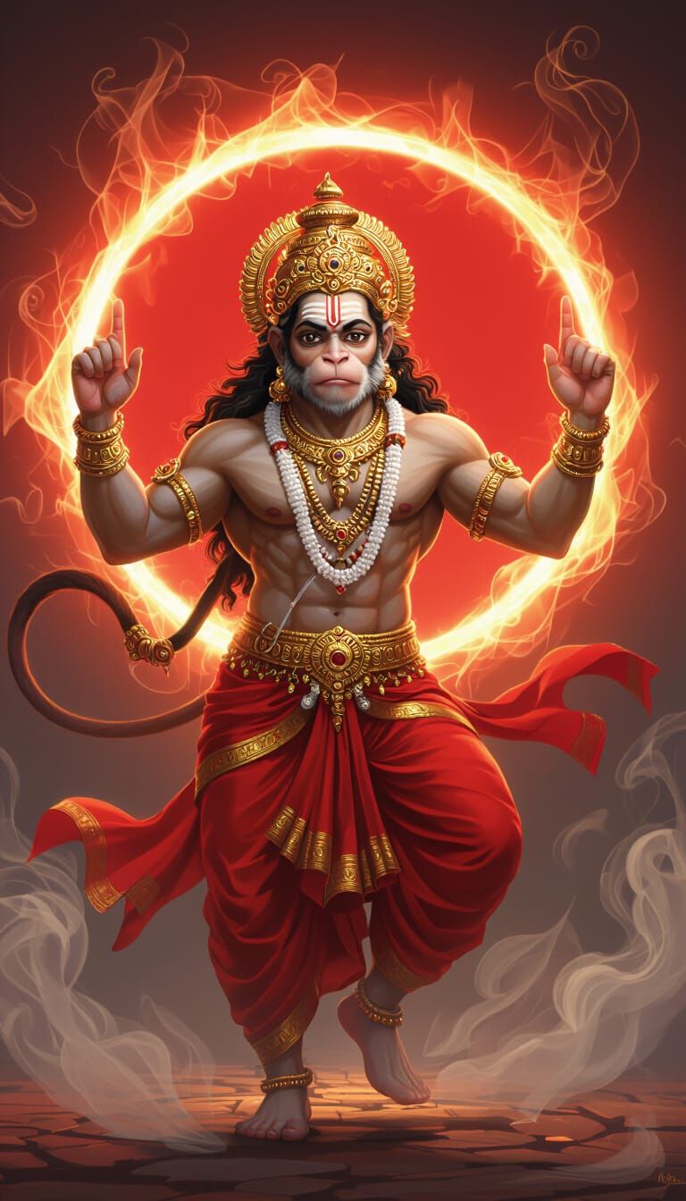 Lord Hanuman in Divine Dance, Devotion and Strength