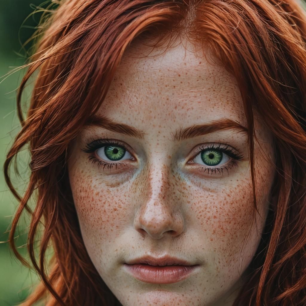 Portrait of a Woman with Red Hair and Green Eyes