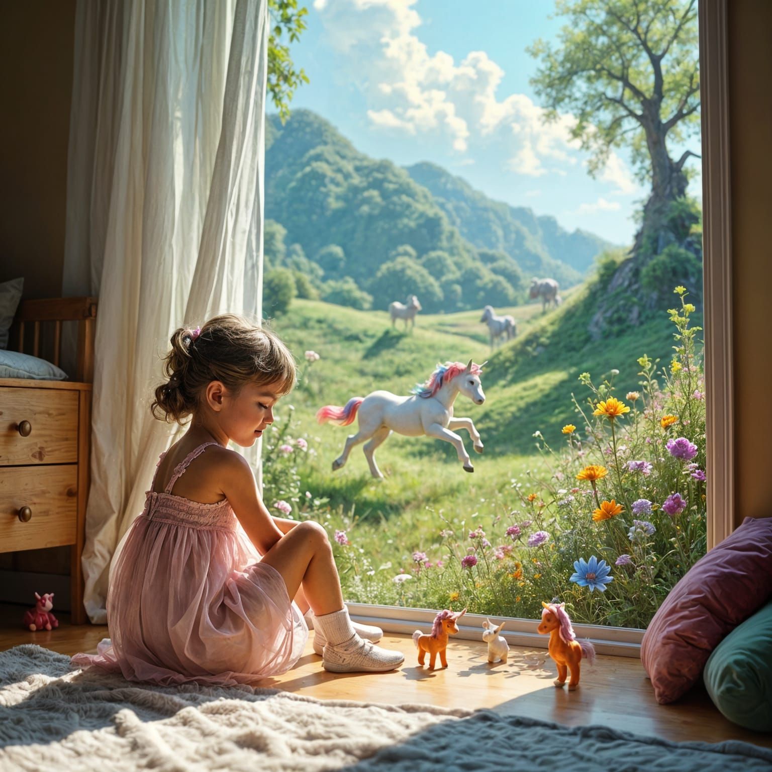 Girl's Room Merges into Unicorn Fantasy World