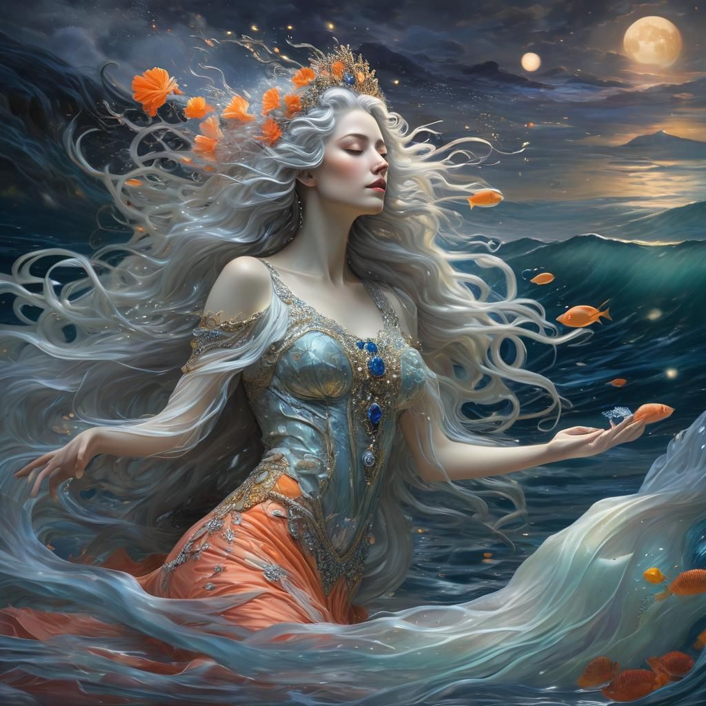 Mysterious Queen in Luminescence Sea: Art Nouveau Style