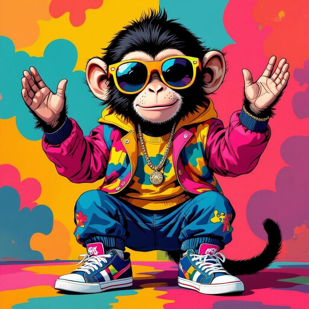 Playful Monkey in Trendy Outfit and Sunglasses