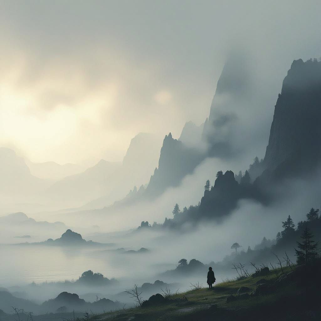 Ethereal Misty Landscape in Digital Art Style
