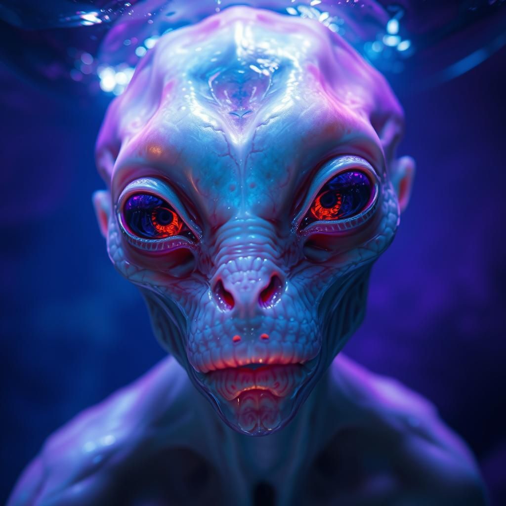 Underwater Alien Portrait in Hyperrealistic Style