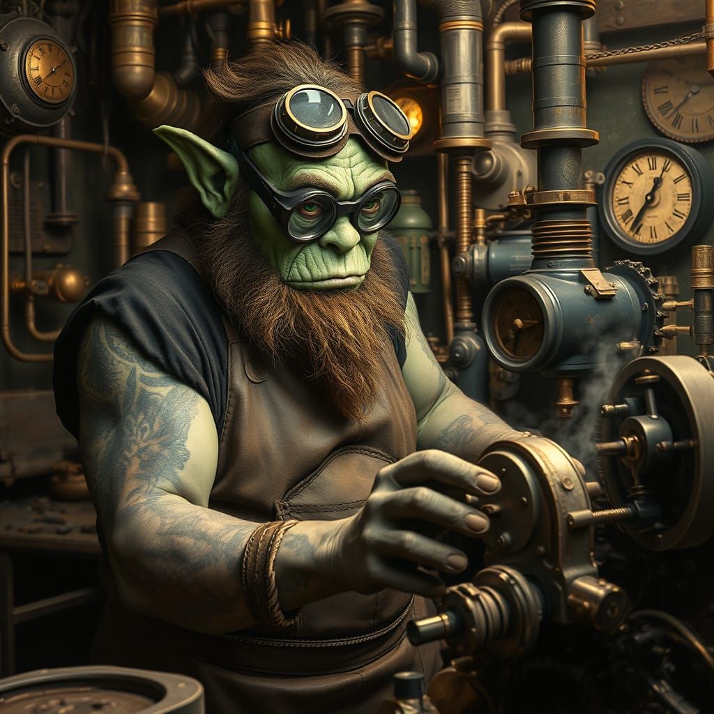 Steampunk Orc in Industrial Fantasy Setting