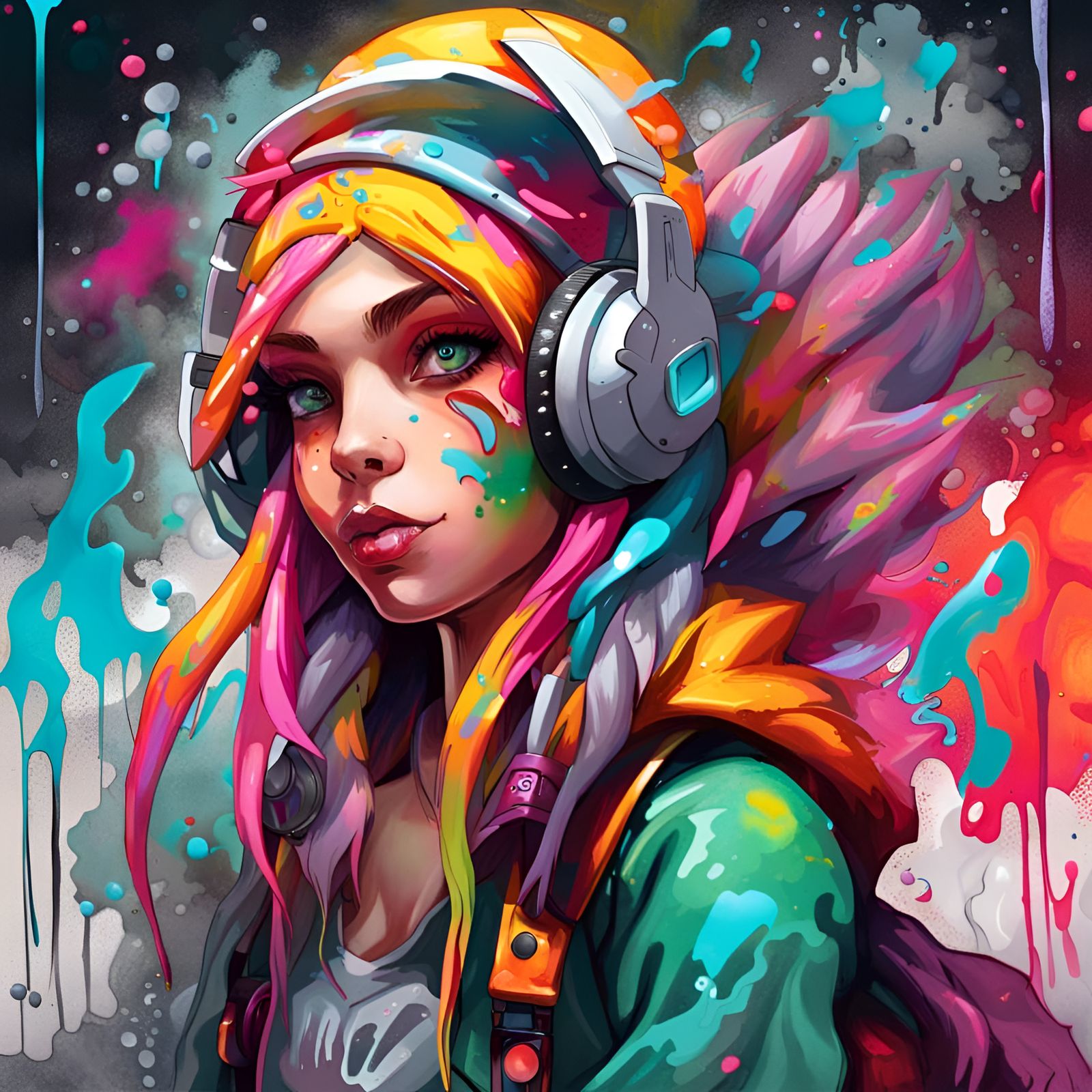 Gamer Elf Girl in Graffiti Splash Art Style