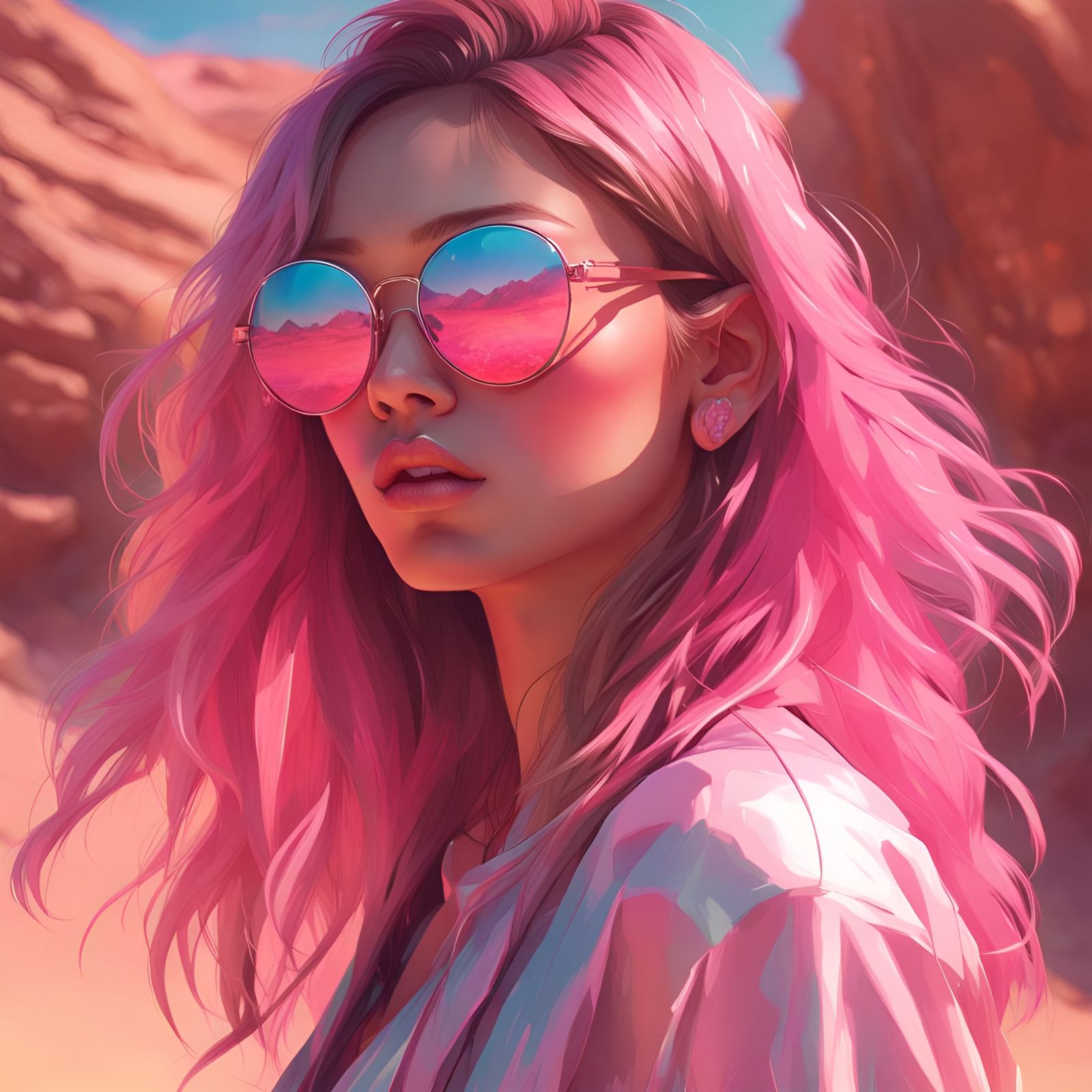 K-Pop Girl Dancing in Desert Oasis, Hyperdetailed Art