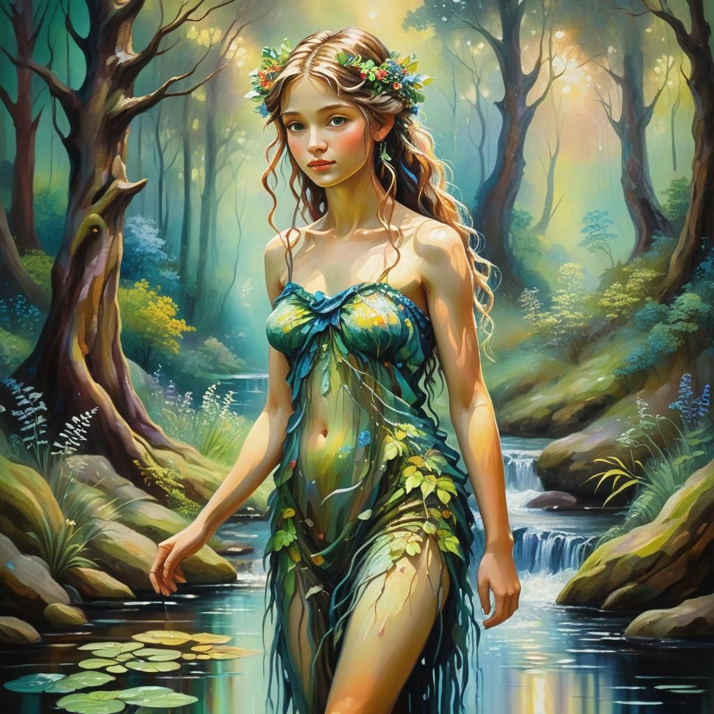 Forest Nymph in Expressionist Neo-Impressionism Oil Painting