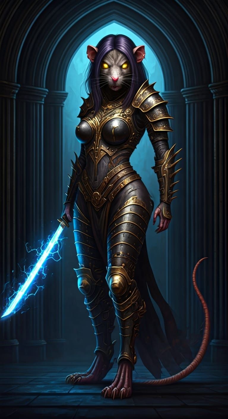 Skaven Woman with Katana in Cyberpunk Style