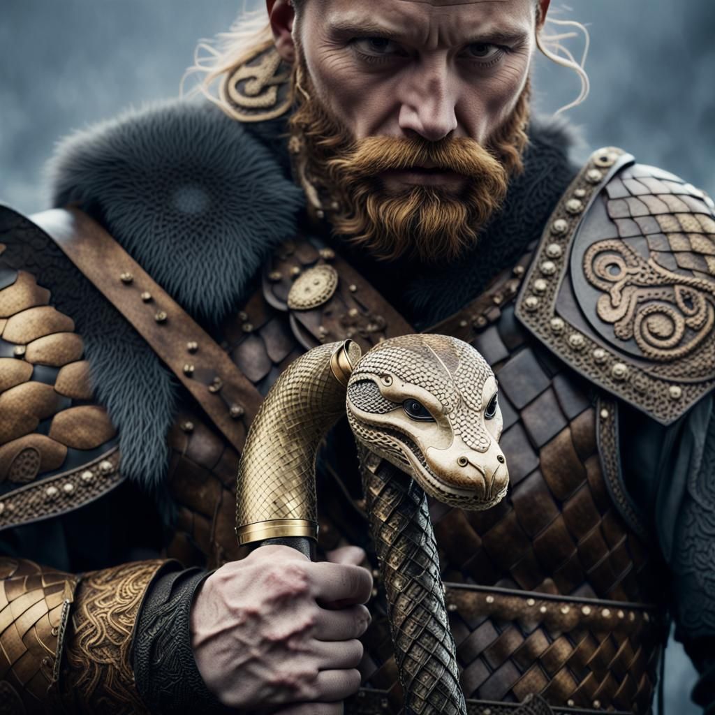 Viking Warrior Portrait in Nordic Folk Art