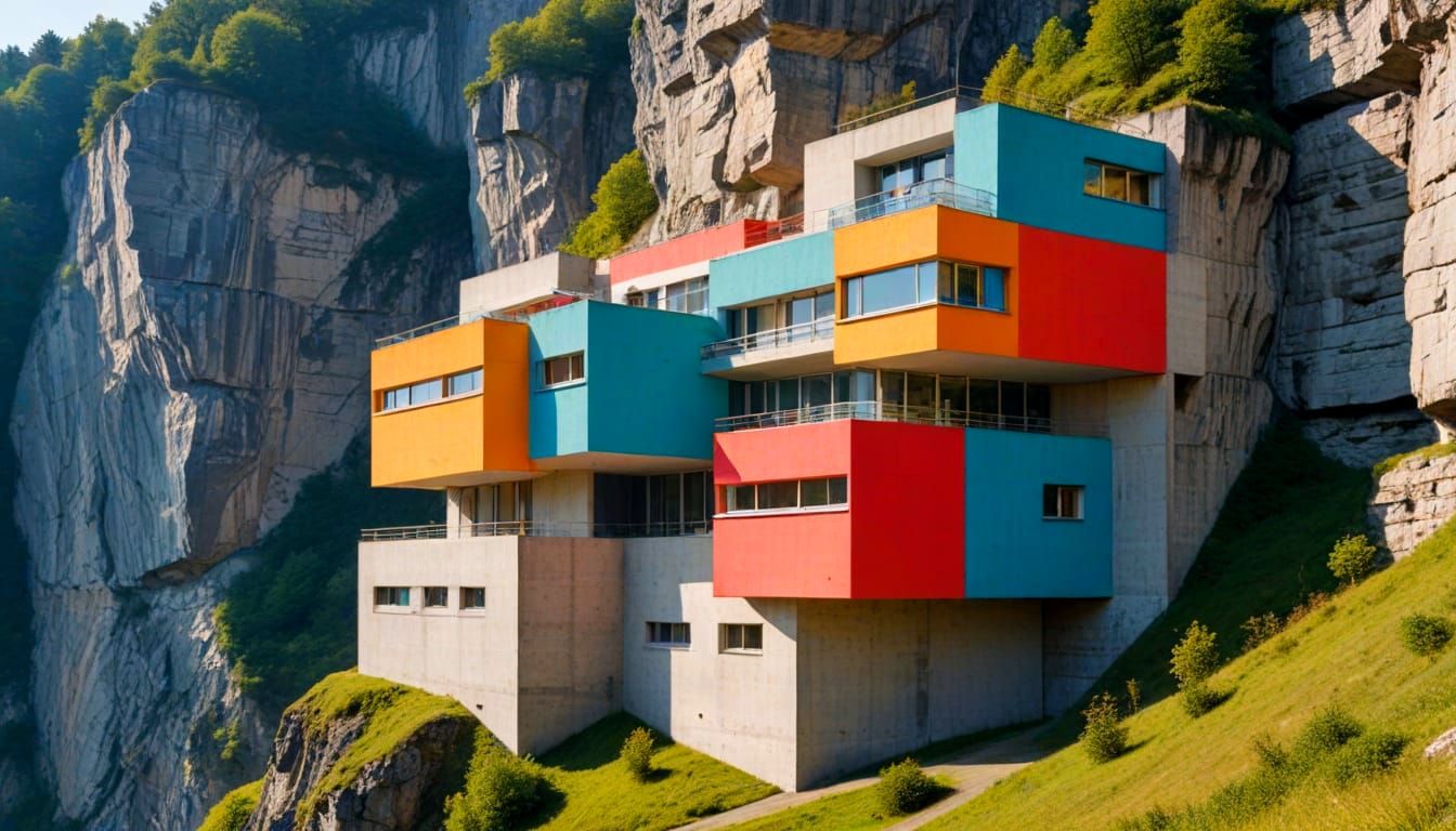 Colorful Cliff Face in Bauhaus Brutalist Style