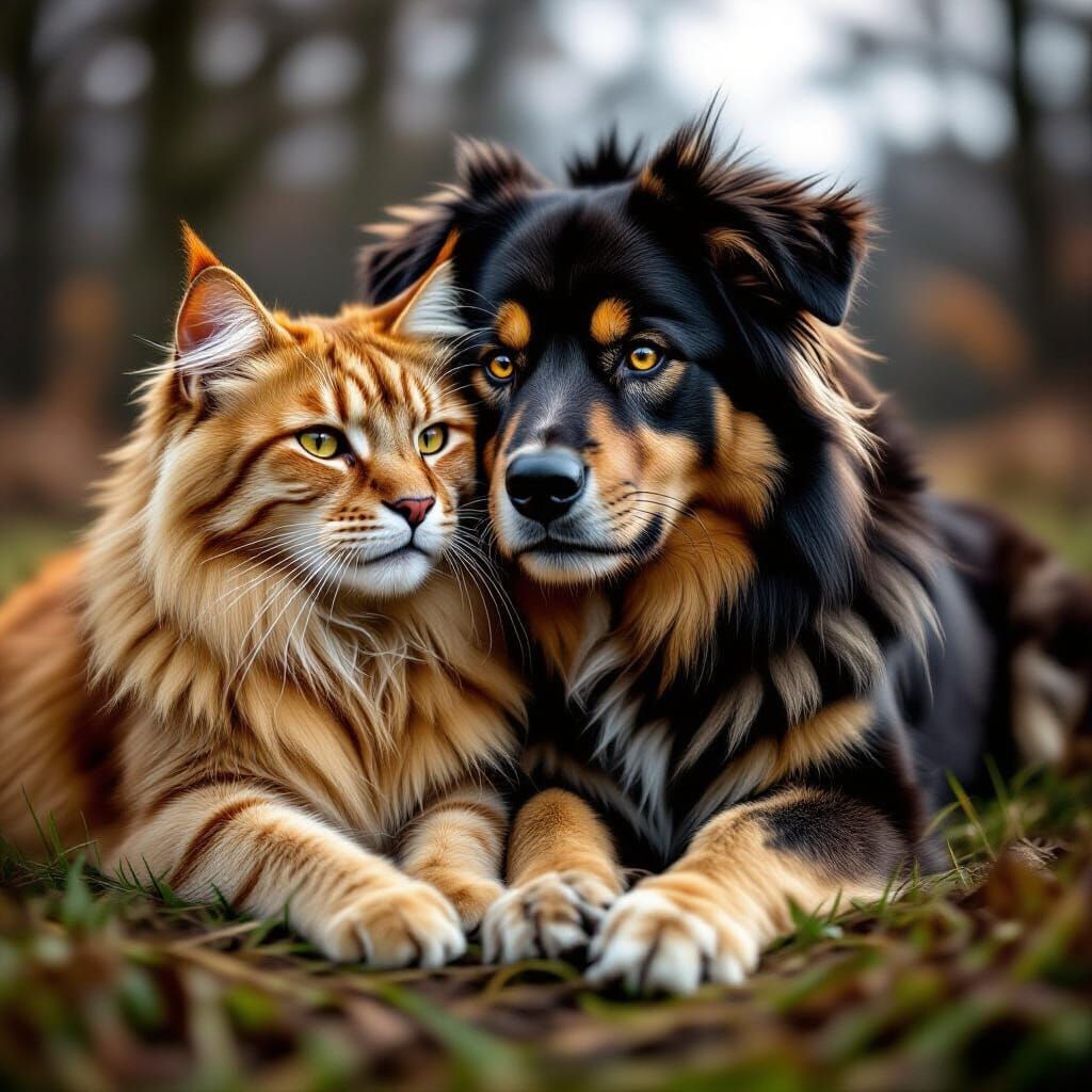 Majestic Cat-Lion-Dog Hybrid Creature in Cinematic Style