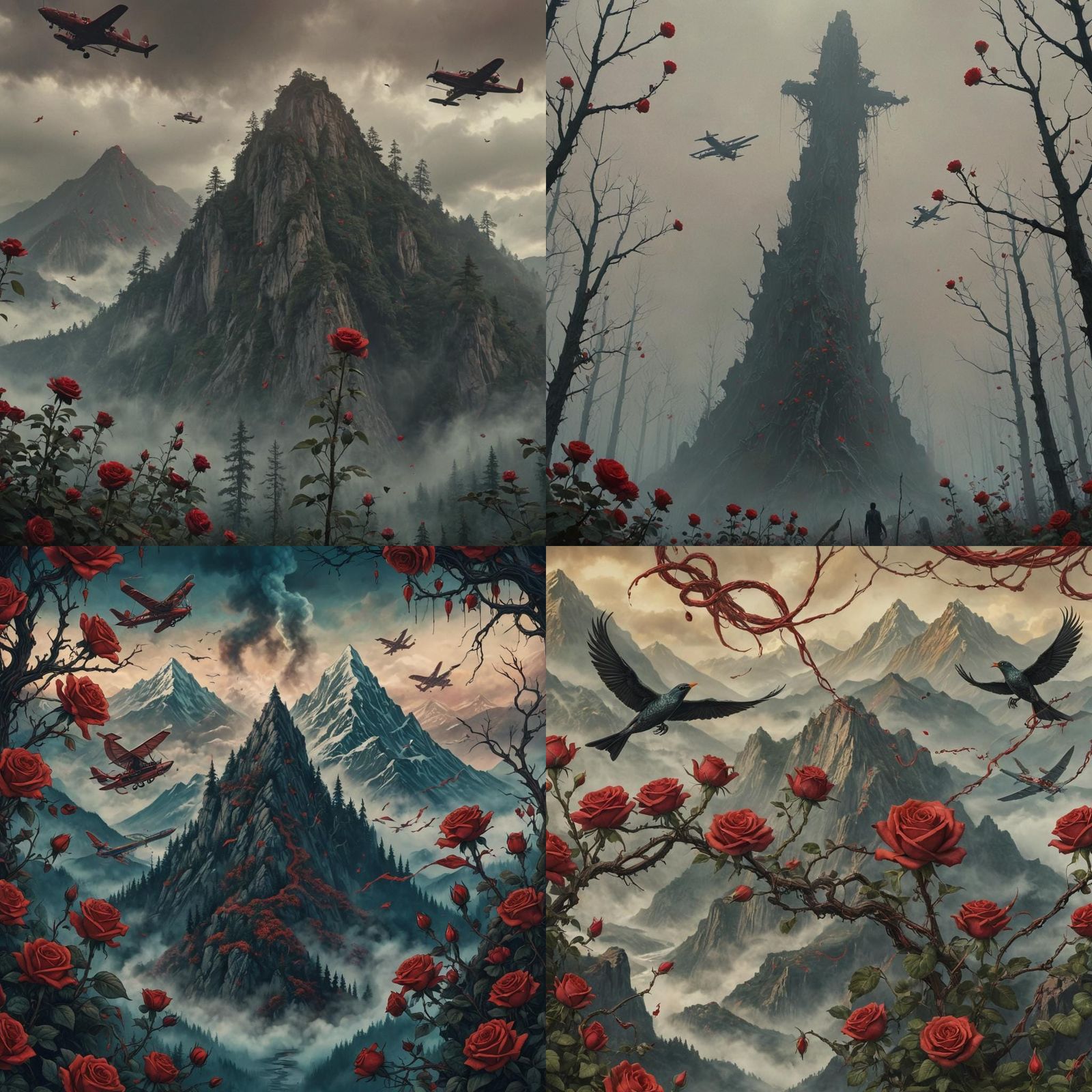 Mountain of Roses with Biplanes, Detailed Matte Painting