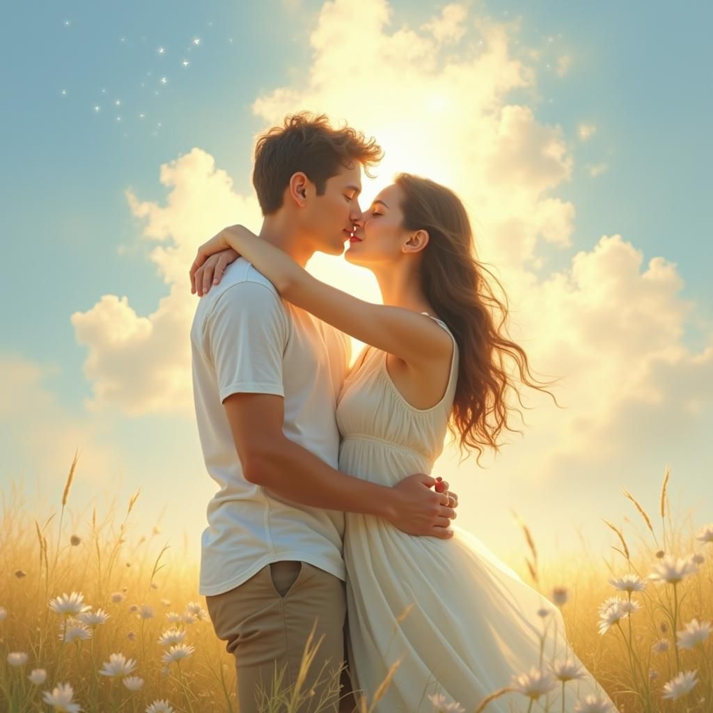 Heavenly Embrace: Couple in an Ethereal Landscape