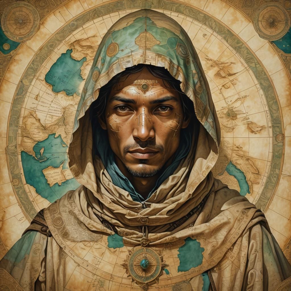 Parchment Map Portrait with Mystical Light