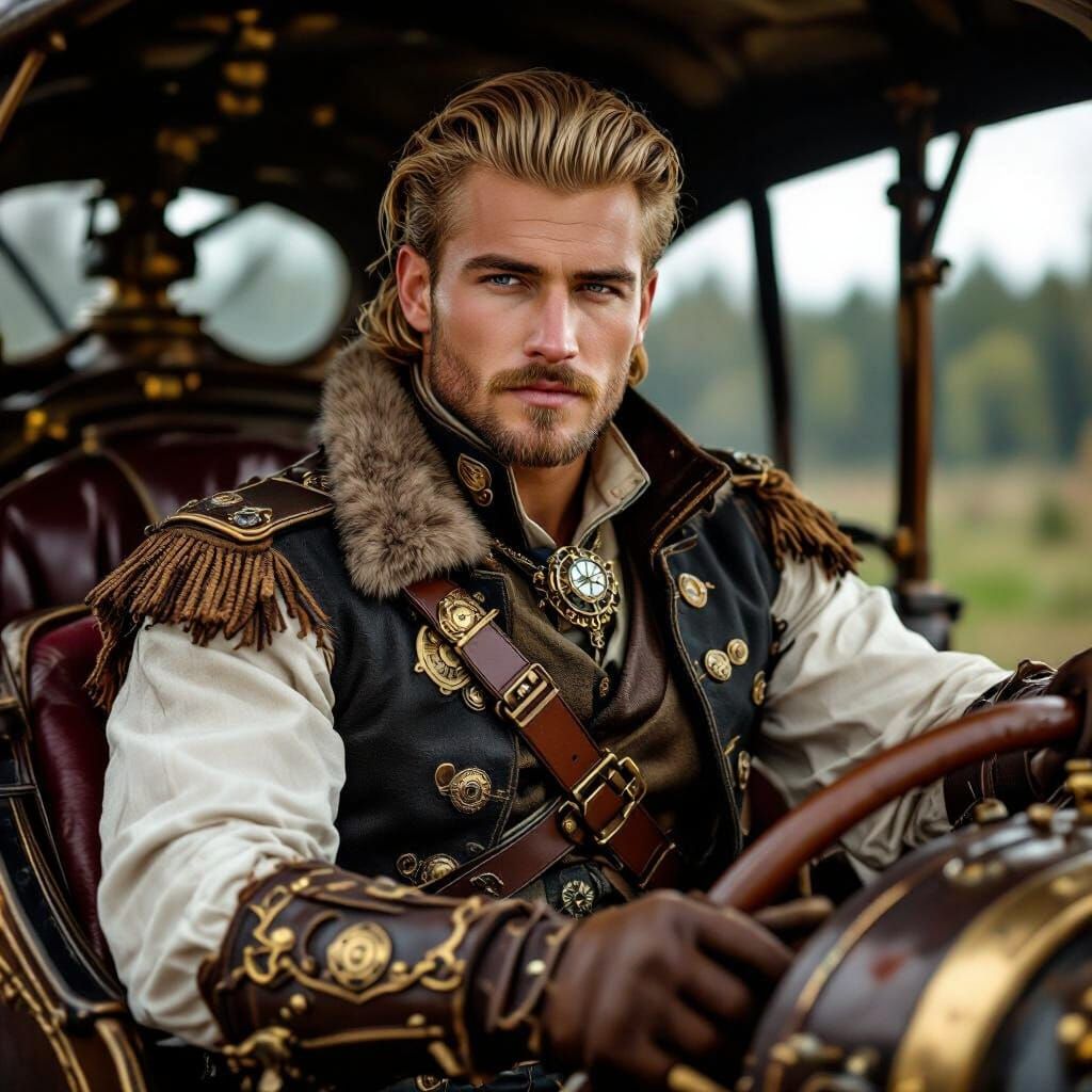 Steampunk Cossack Prince in Vehicle