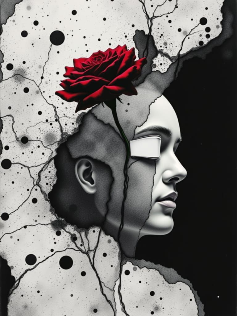 Vibrant Red Rose in Graphite Grayscale Identity