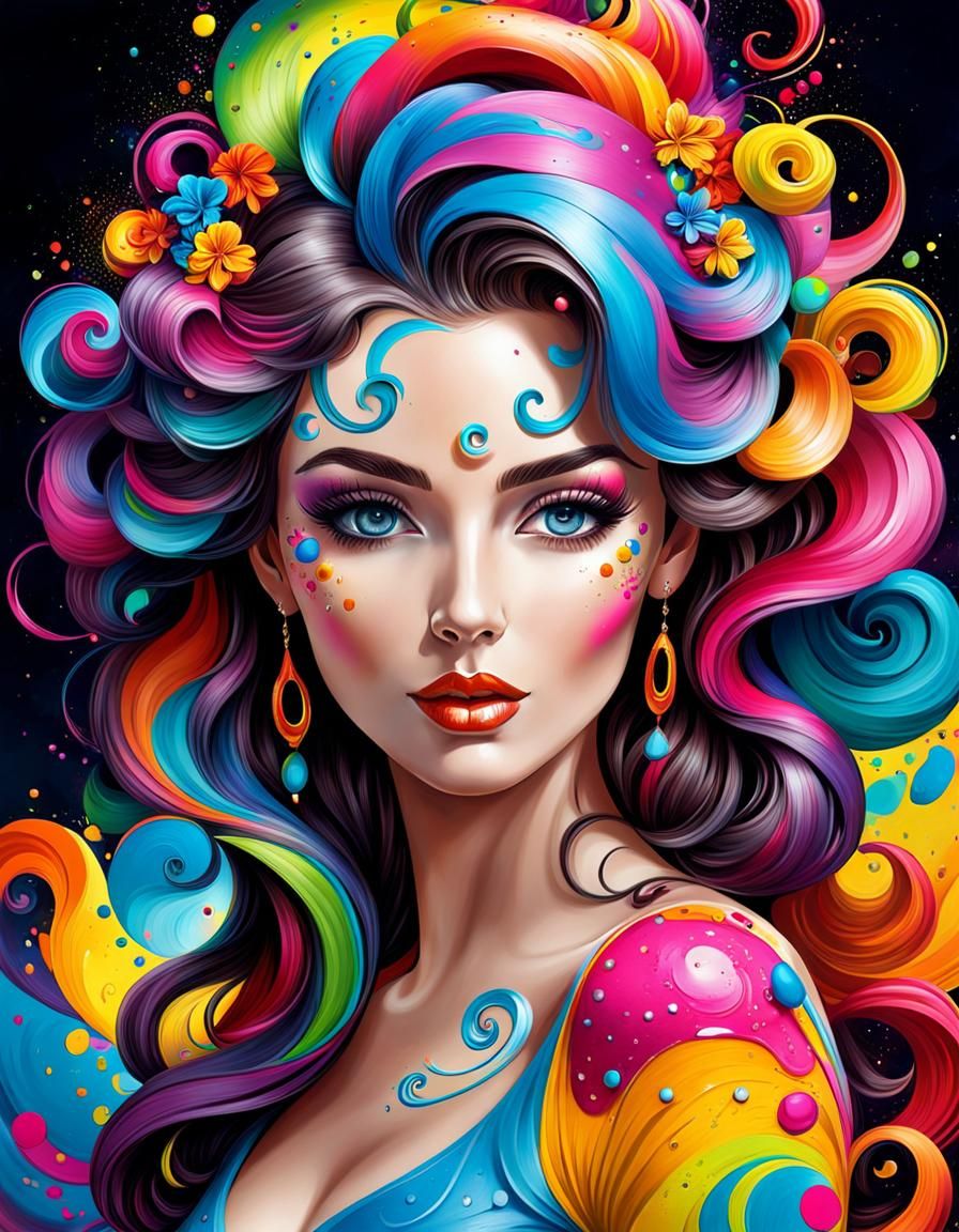 Whimsical Portrait of Woman with Colorful Paint