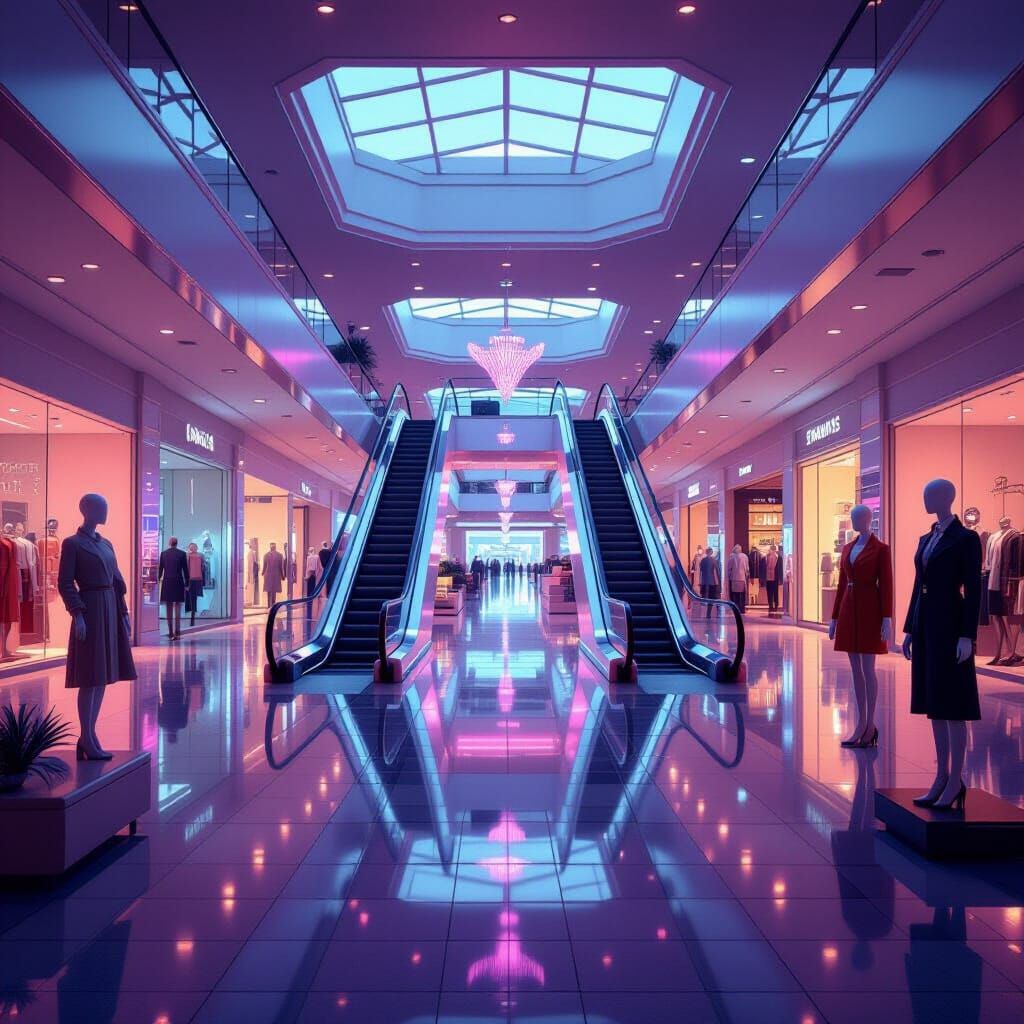 Surreal Twilight at Deserted Shopping Mall in Dreamcore Styl...