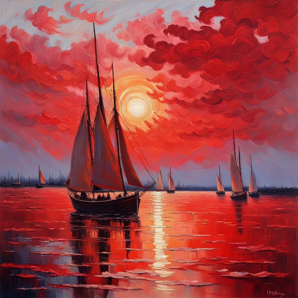 Impressionist Seascape: Red Sky at Morning